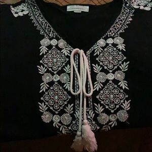 Dressbarn,beautiful embroidery Black blouse